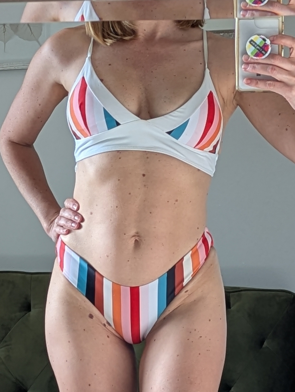 Vintage Stripe Bikini Swimsuit High-waisted Cheeky Bottoms Women's Size Small